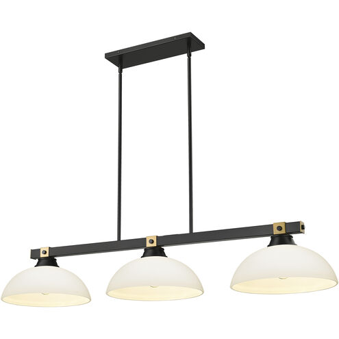 Bronte 3 Light 52.25 inch Matte Black and Rubbed Brass Billiard Light Ceiling Light in Matte Opal Glass