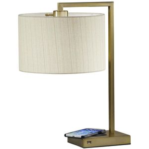 Austin 21 inch 60.00 watt Antique Brass Table Lamp Portable Light, with AdessoCharge Wireless Charging Pad and USB Port