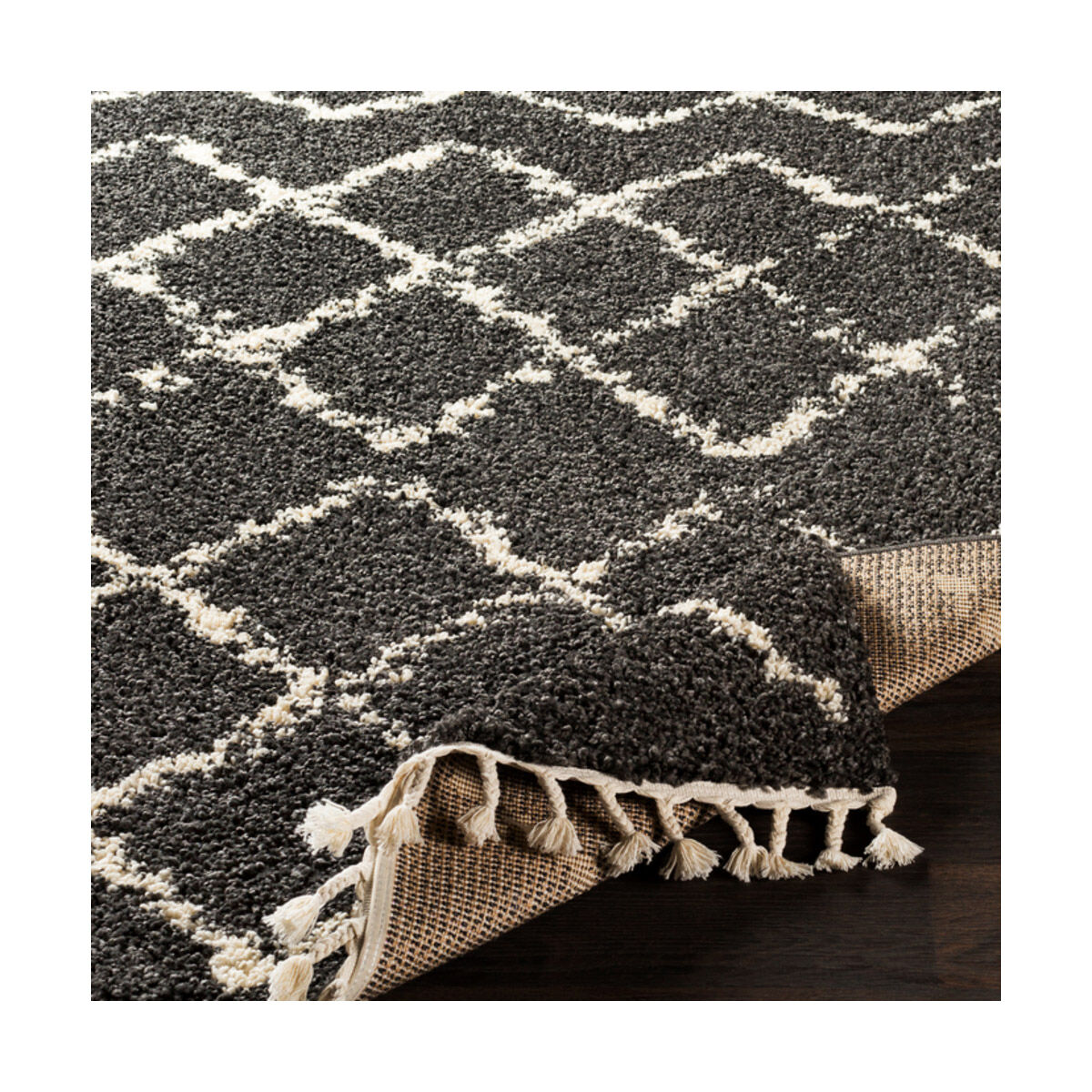 Berber Shag 87 X 63 inch Charcoal/Beige Rugs, Rectangle