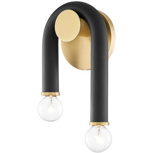 Whit 2 Light 7 inch Aged Brass/Black Wall Sconce Wall Light