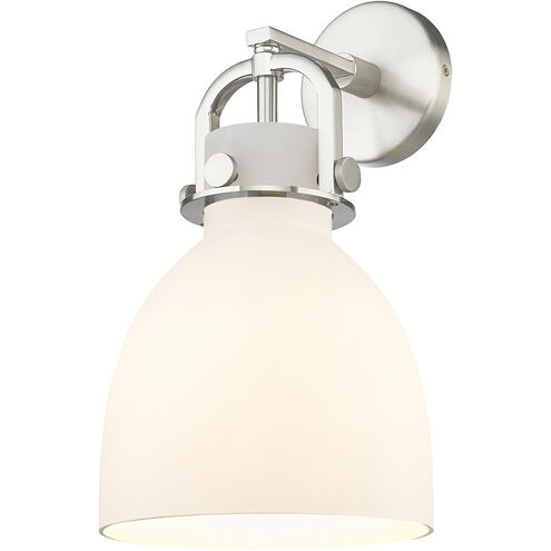 Downtown Urban Newton Bell Armed Sconce Wall Light in Satin Nickel, Matte White
