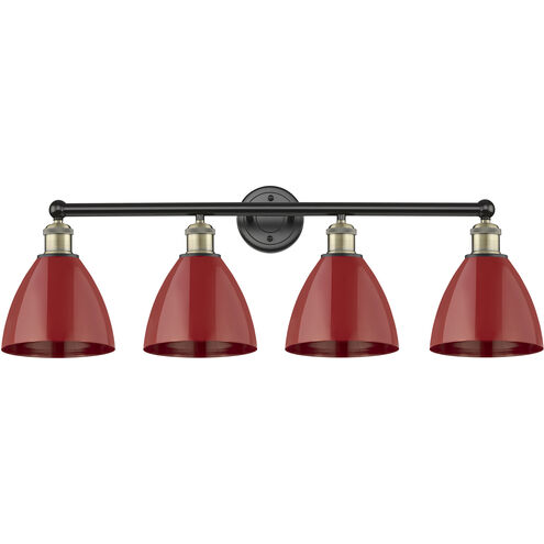 Plymouth Dome 4 Light 34.5 inch Black Antique Brass and Red Bath Vanity Light Wall Light
