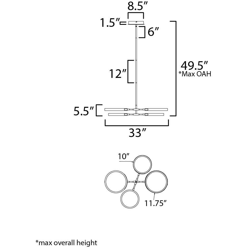 Hoopla LED 33 inch White and Gold Chandelier Ceiling Light in White/Gold