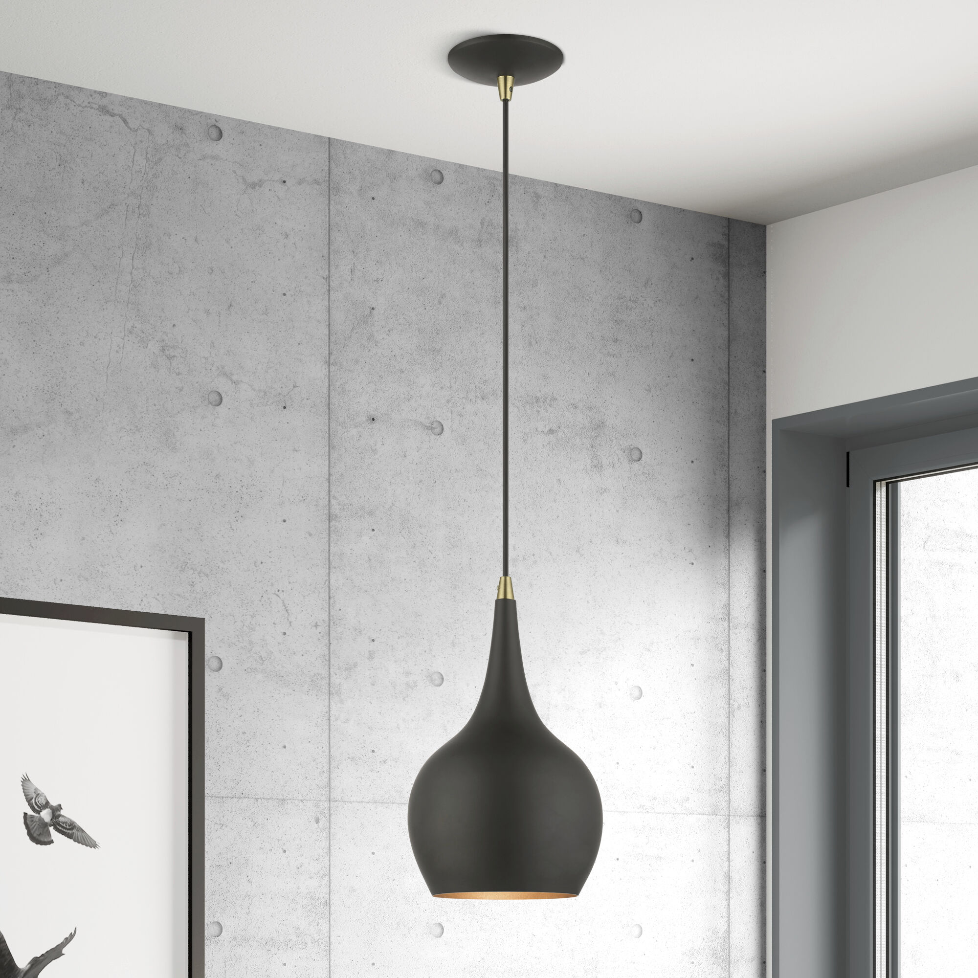 Andes 1 Light 7.75 inch Black with Antique Brass Accents Mini Pendant Ceiling Light