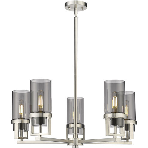 Utopia 5 Light 27.38 inch Satin Nickel Chandelier Ceiling Light in Plated Smoke Glass