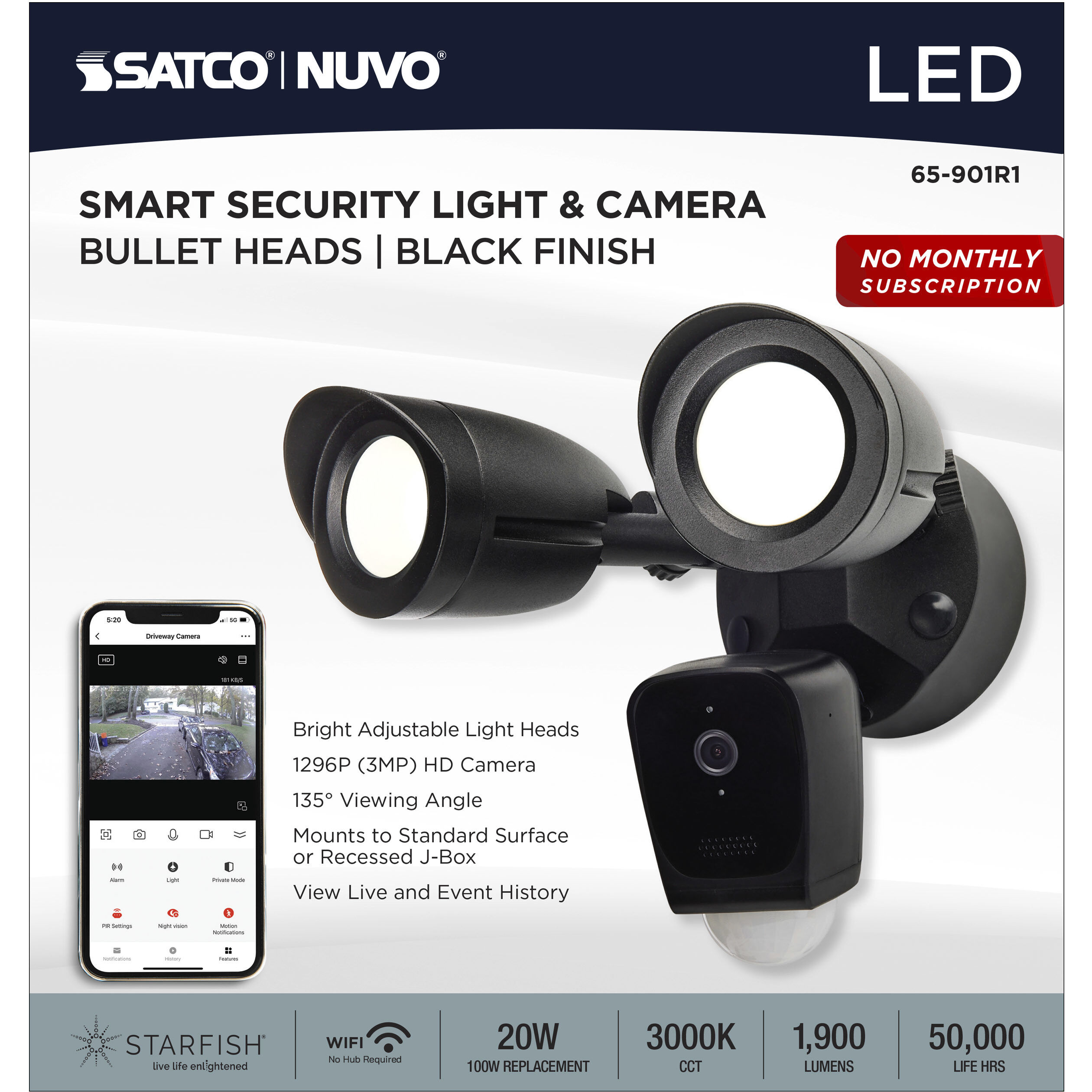 Starfish LED 8.46 inch Black Outdoor Security Light