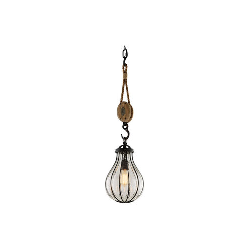 Olive 1 Light 9 inch Vintage Iron With Rustic Wood Pendant Ceiling Light