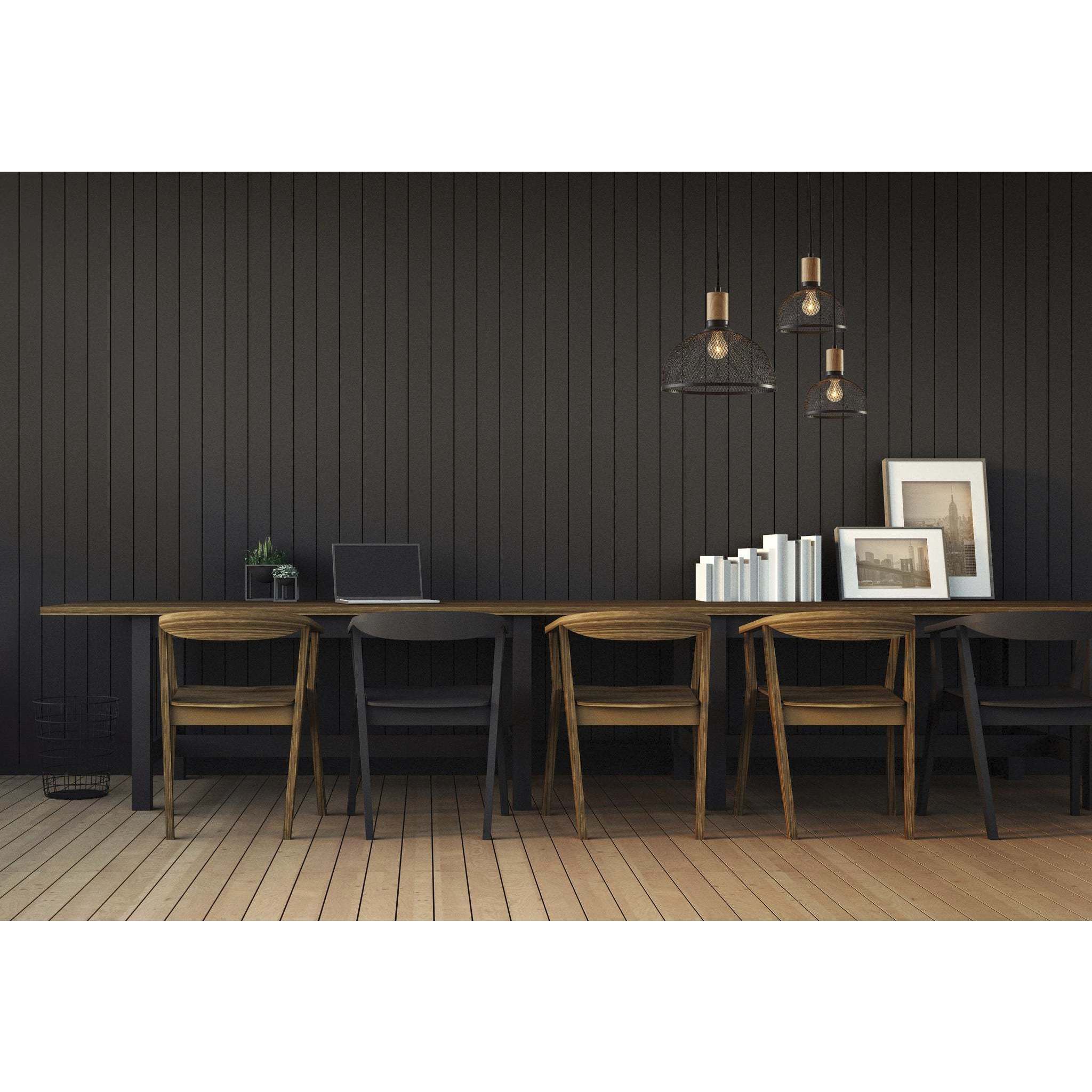 Dale 1 Light 13 inch Matte Black and Natural Rubber Wood Pendant Ceiling Light, Large