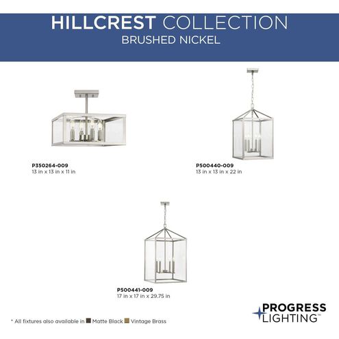 Hillcrest 4 Light 13 inch Brushed Nickel Semi-Flush Mount Ceiling Light