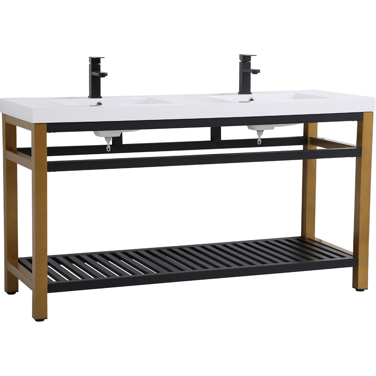 Raya 60 X 22 X 34 inch Gold and Black with White Vanity Sink Set