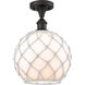 Ballston Large Farmhouse Rope 1 Light 10 inch Oil Rubbed Bronze Semi-Flush Mount Ceiling Light in White Glass with White Rope, Ballston