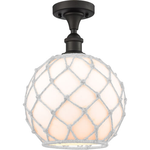 Ballston Large Farmhouse Rope 1 Light 10 inch Oil Rubbed Bronze Semi-Flush Mount Ceiling Light in White Glass with White Rope, Ballston