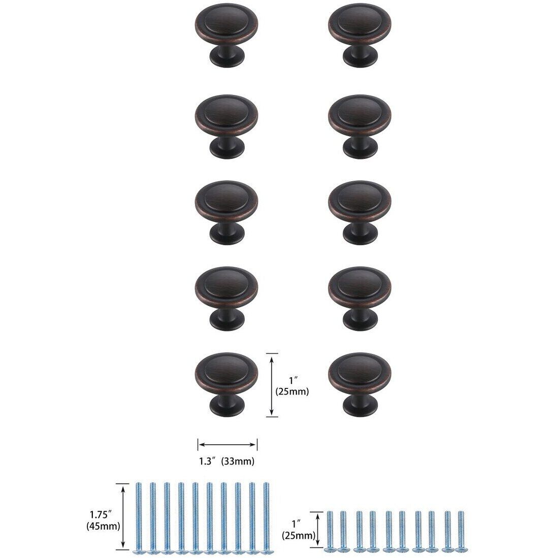 Logyn Oil-Rubbed Bronze Hardware Cabinet Knob, Set of 10