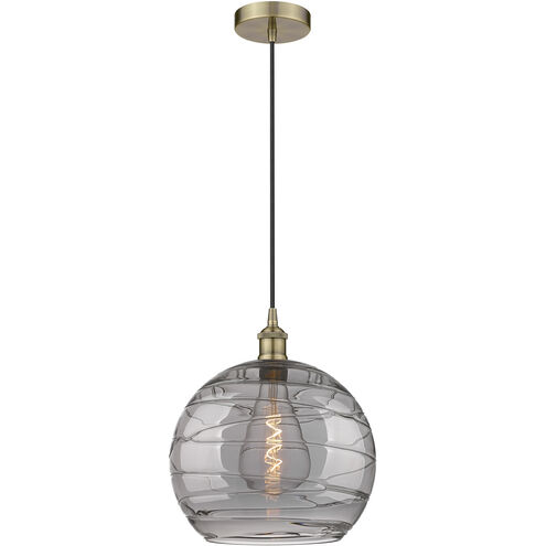 Edison Athens Deco Swirl 1 Light 13.75 inch Antique Brass Cord Hung Pendant Ceiling Light