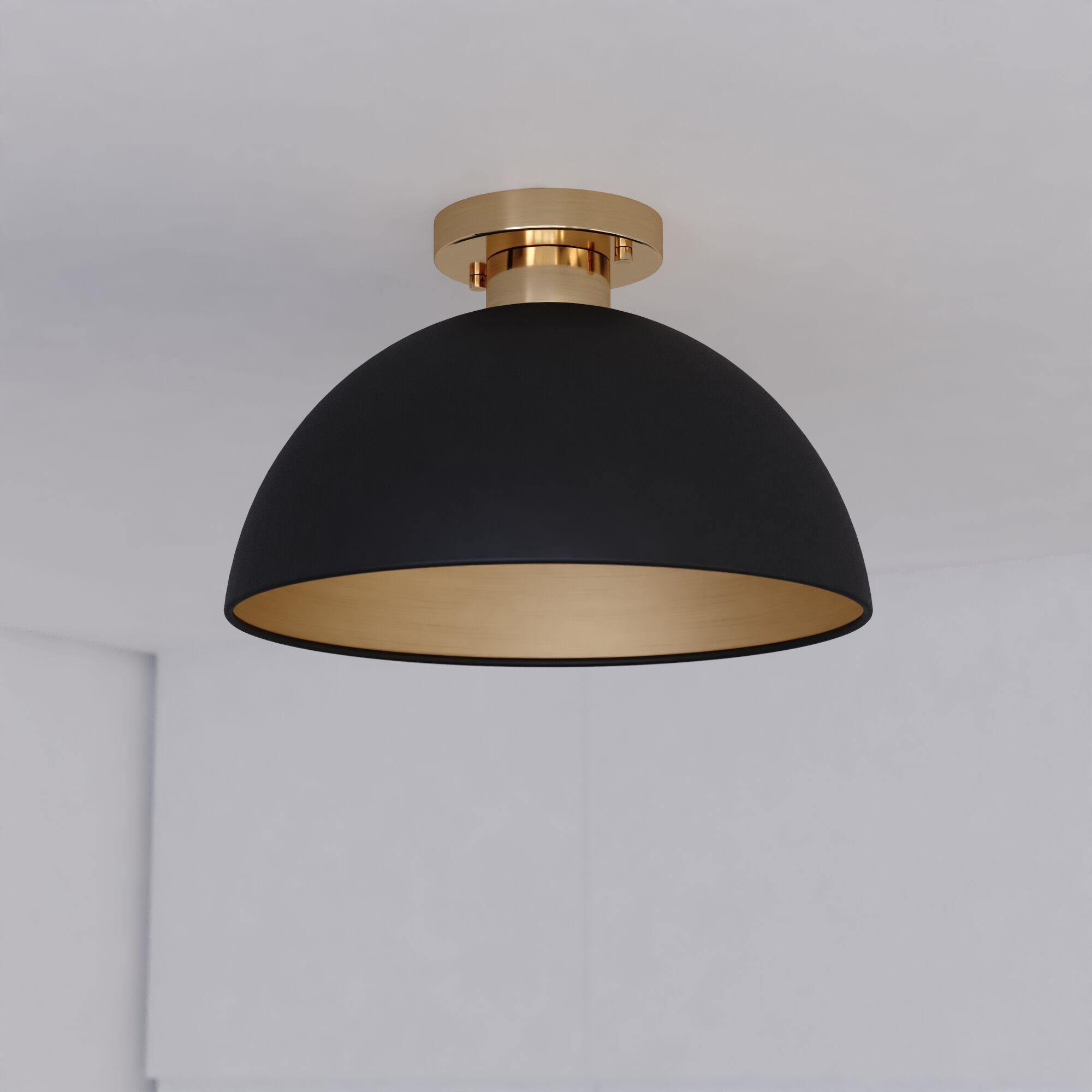 Devon LED 12.75 inch Matte Black and Satin Brass Semi-Flush Mount Ceiling Light