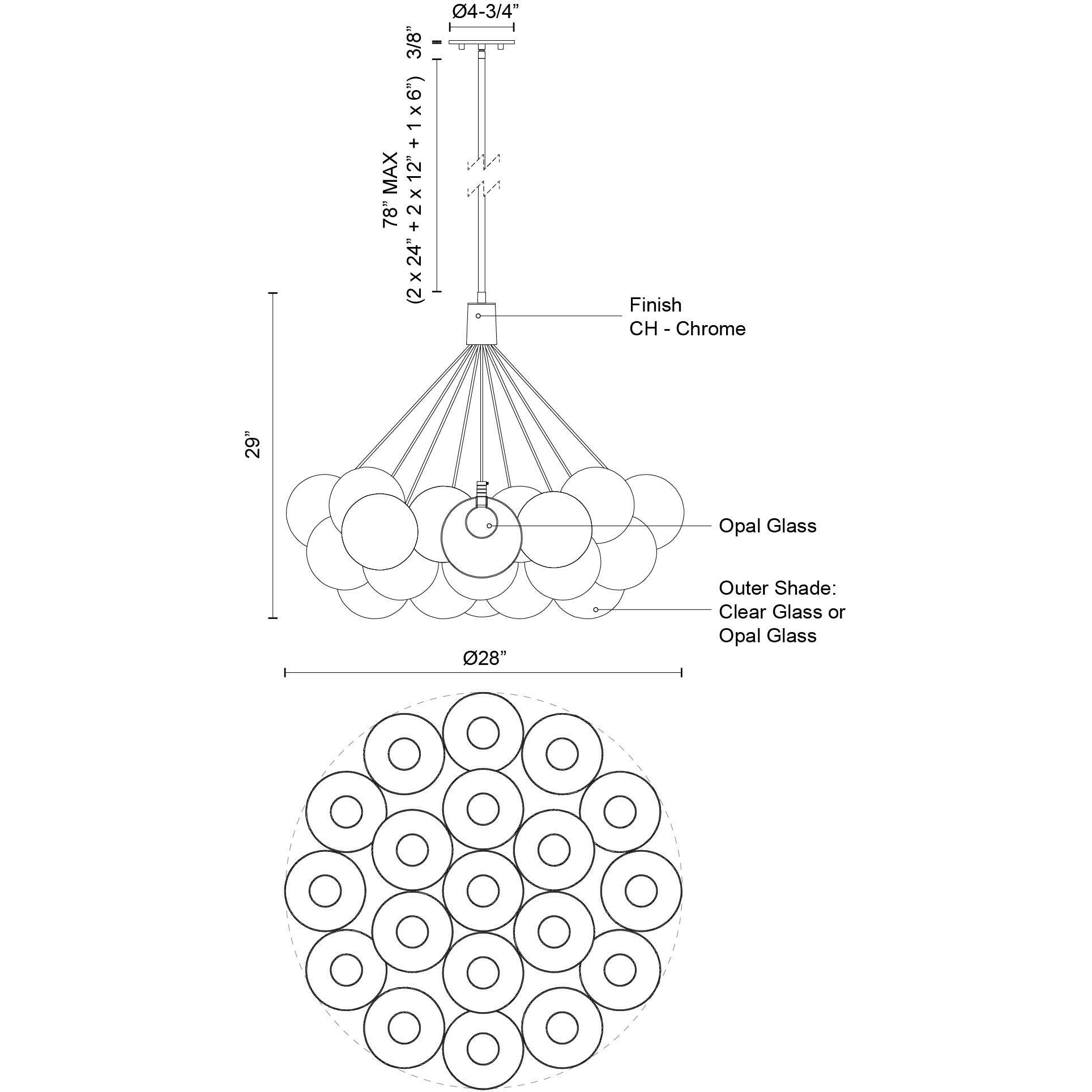 Bolla LED 16.5 inch Opal Glass Chandelier Ceiling Light in Steel, Matte Opal Glass