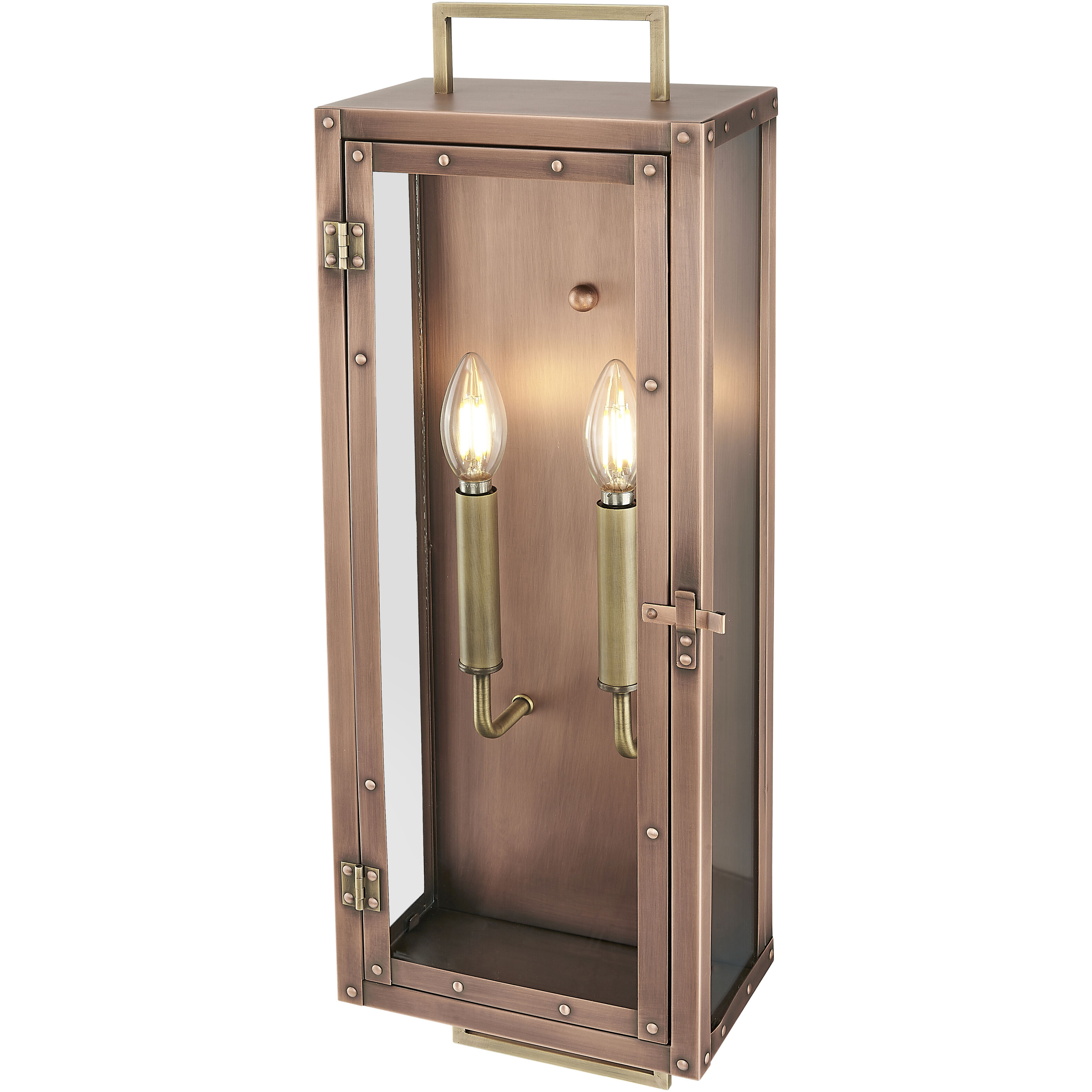 Spencer 2 Light 24 inch Antique Copper with Brass Accents Exterior Wall Mount