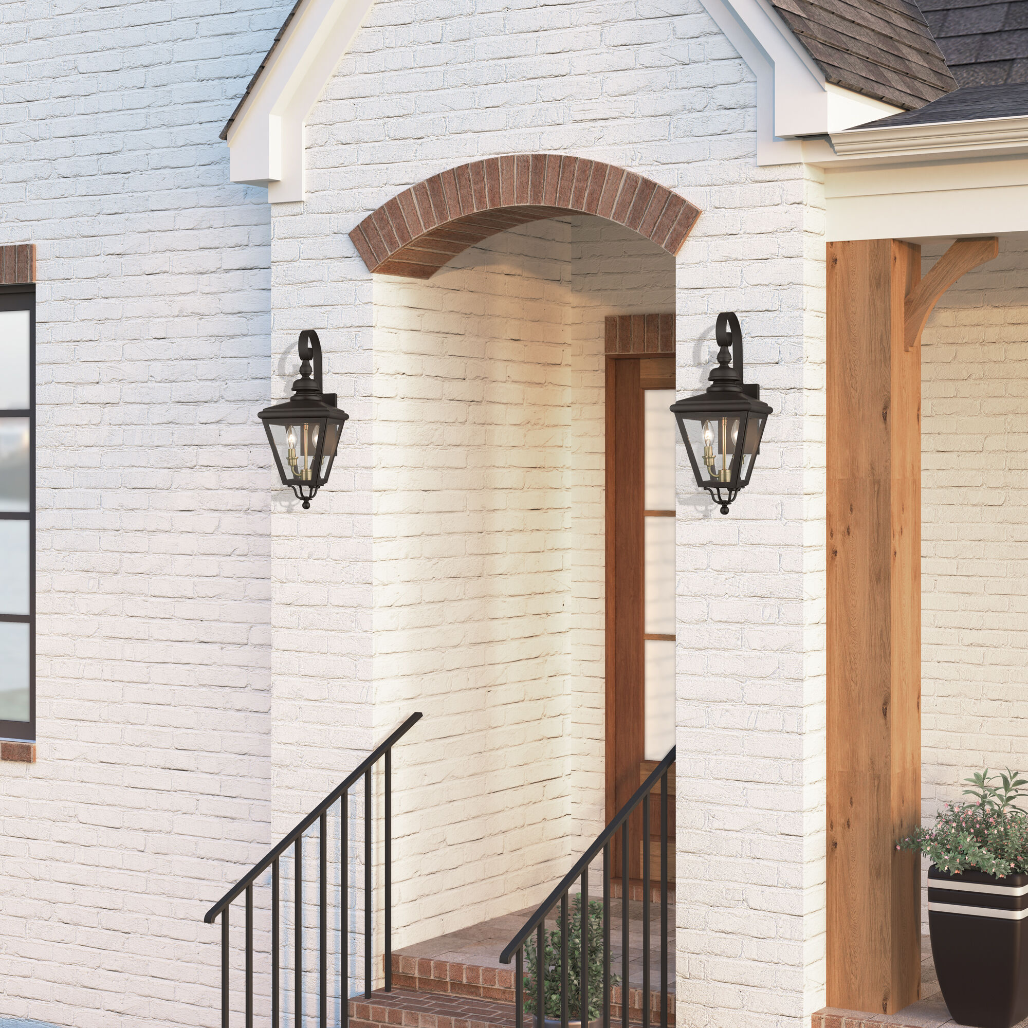 Adams 2 Light 21.5 inch Bronze with Antique Brass Finish Cluster Outdoor Wall Lantern in Bronze with Antique Brass Accent, Medium