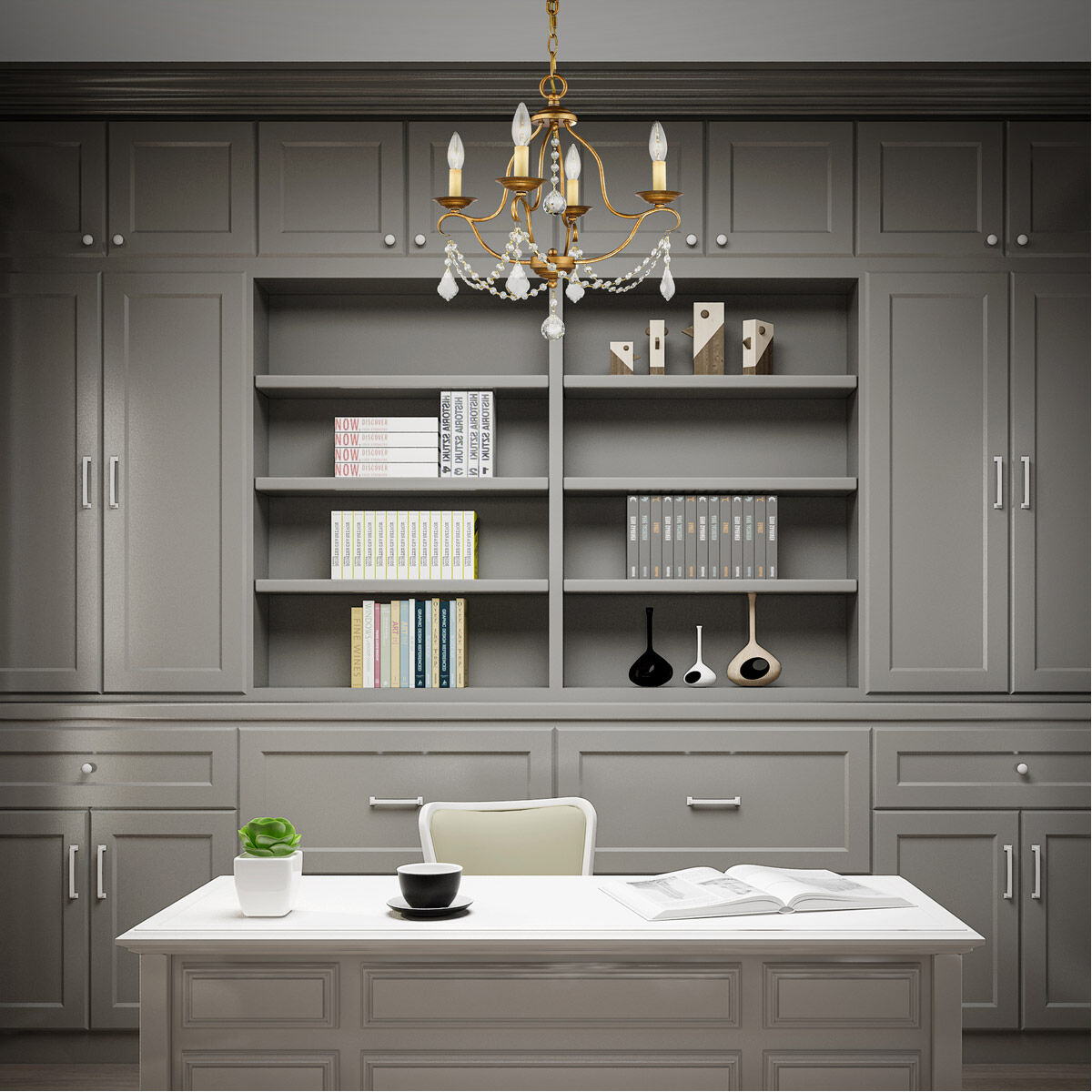 Chesterfield 4 Light 18 inch Antique Gold Leaf Mini Chandelier Ceiling Light