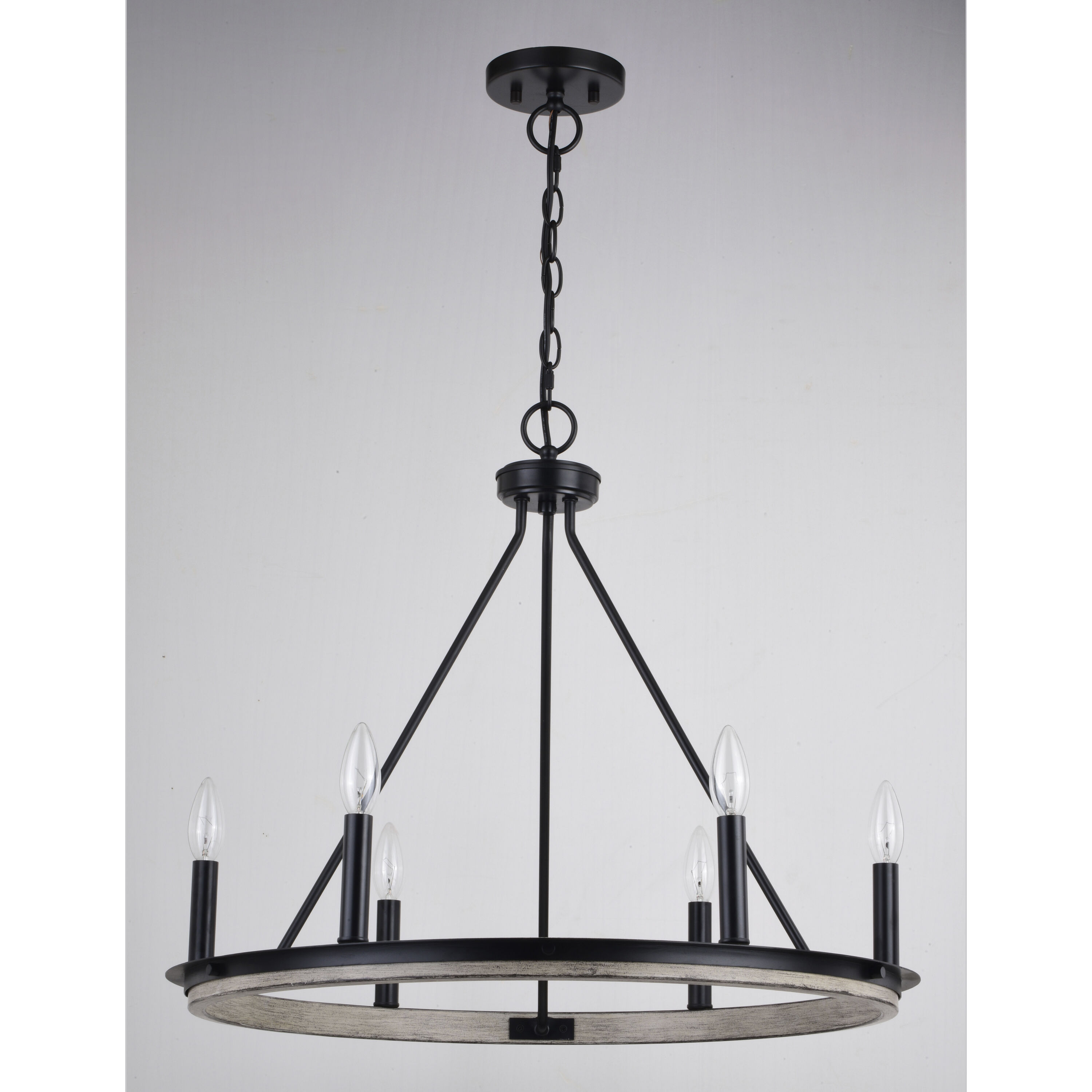 Russel LED 24.75 inch Matte Black and Weathered Gray Chandelier Ceiling Light