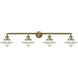 Franklin Restoration Halophane 4 Light 45 inch Antique Brass Bath Vanity Light Wall Light in Incandescent, Matte White Halophane Glass, Franklin Restoration
