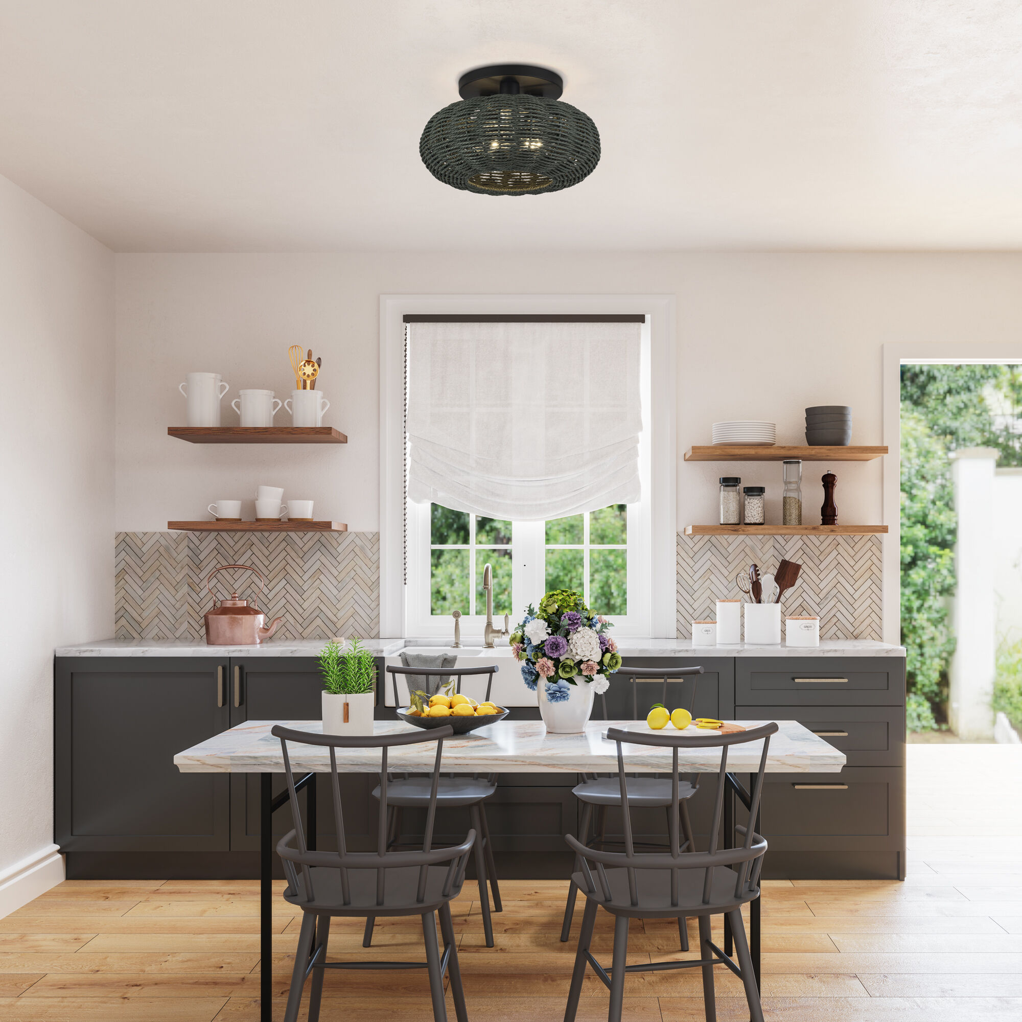 Deluna 3 Light 14 inch Black Semi Flush Mount Ceiling Light, Large