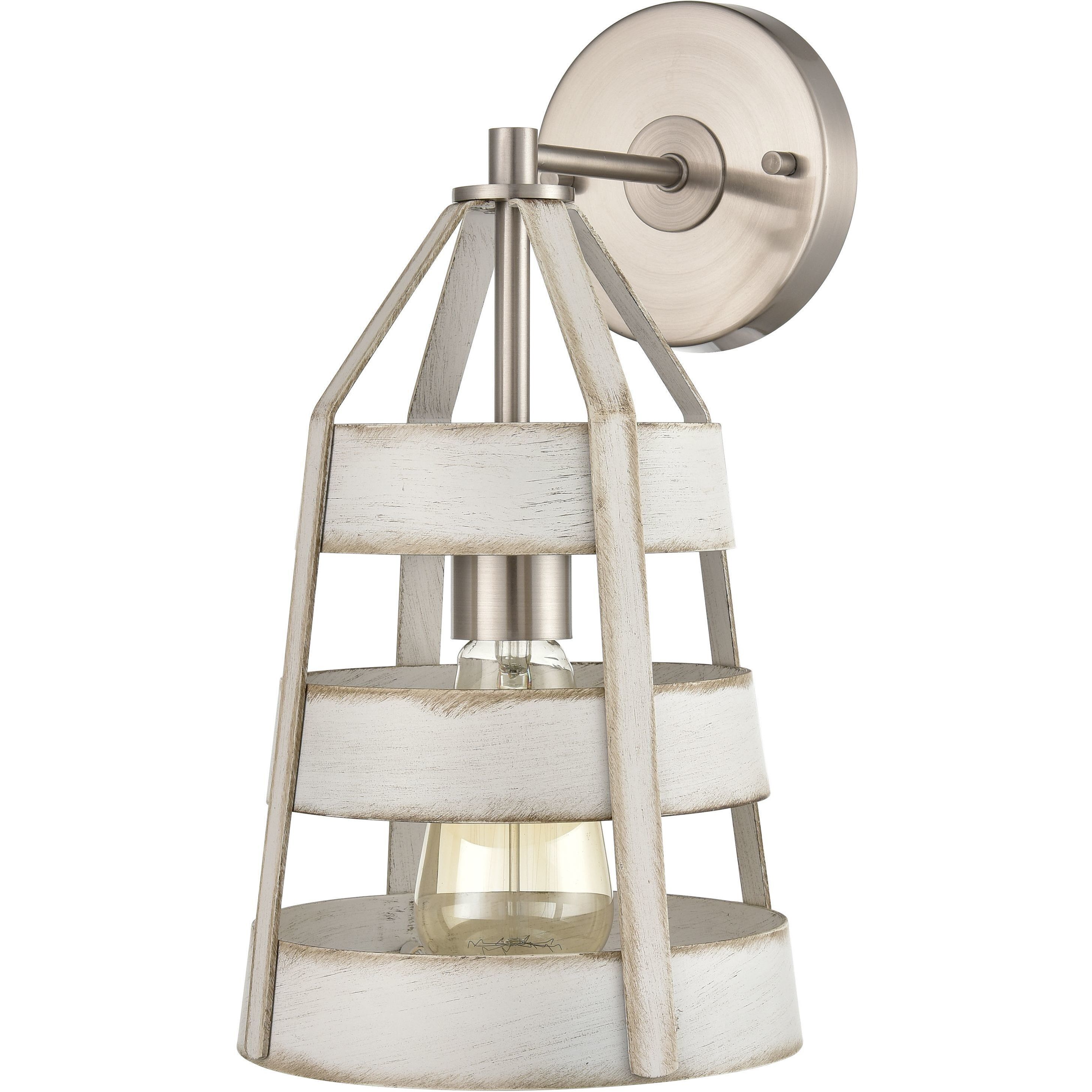 Brigantine Sconce Wall Light in Weathered White with Satin Nickel
