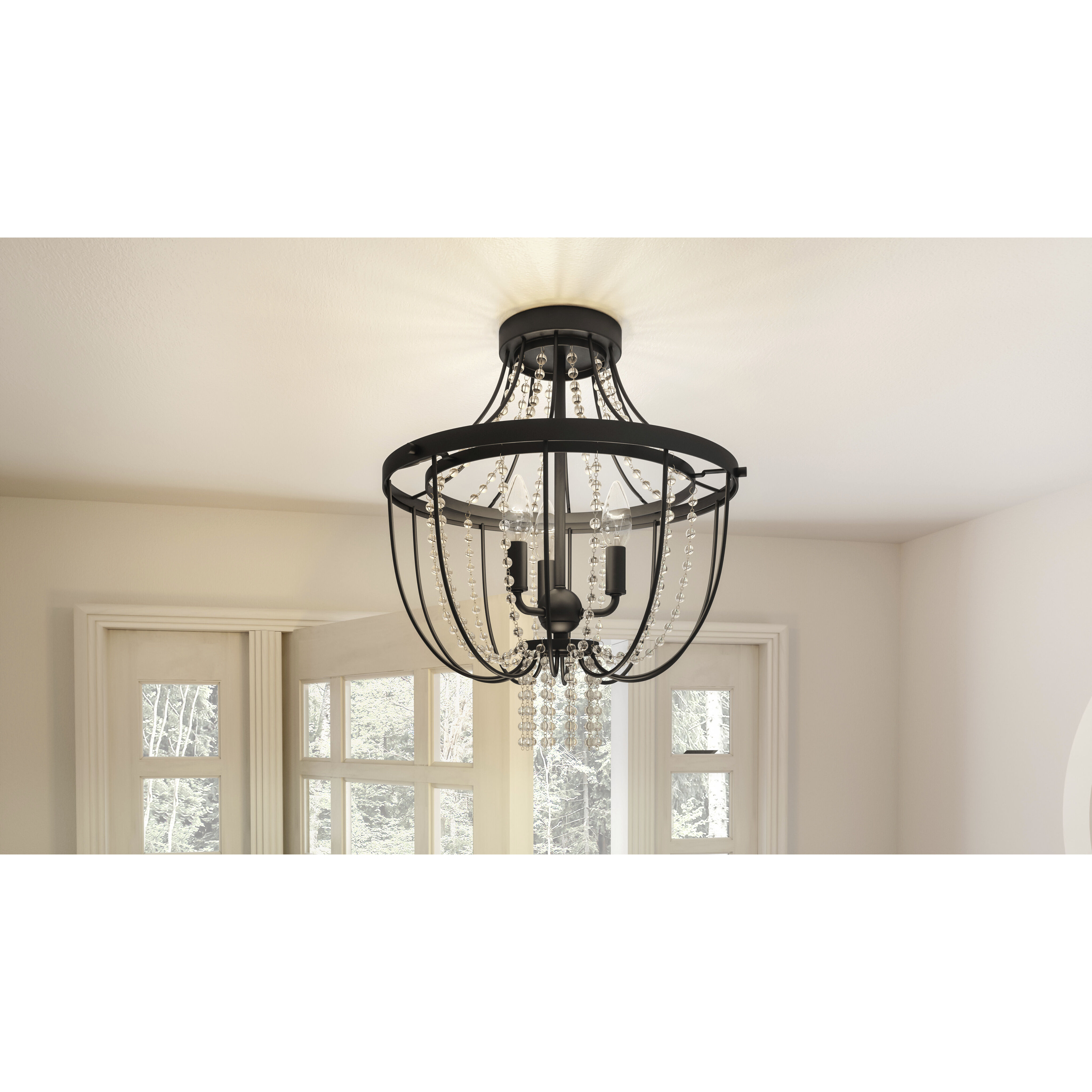 Adelaide 3 Light 16 inch Matte Black Semi-Flush Mount Ceiling Light