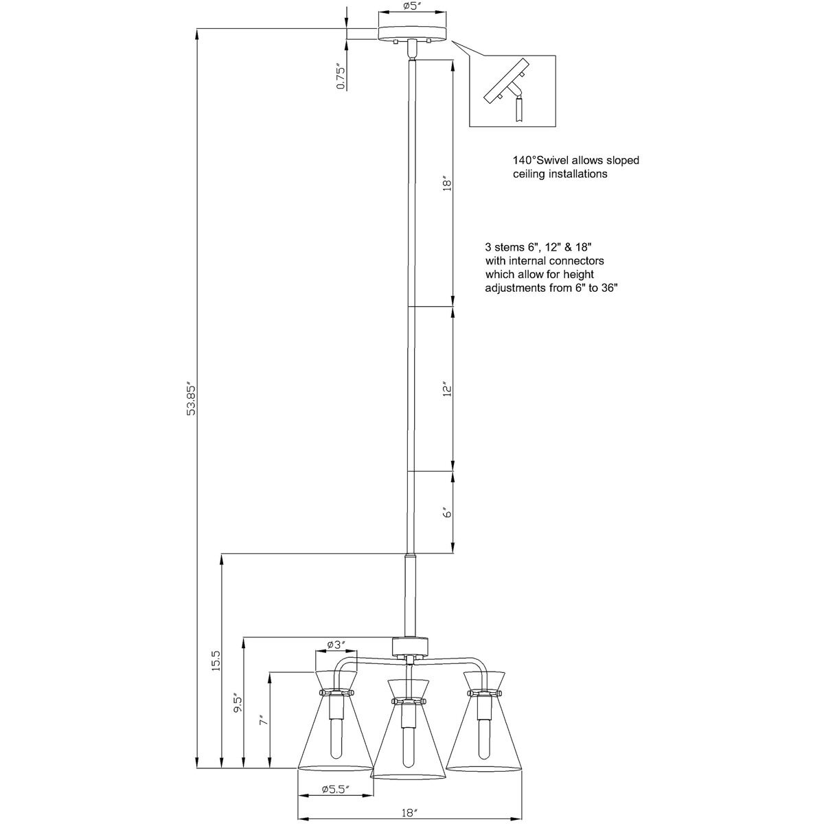 Beaker 3 Light 18 inch Black Chandelier Ceiling Light