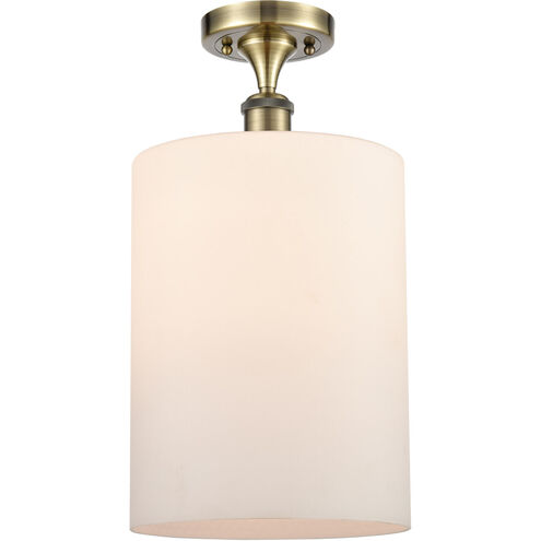 Ballston Large Cobbleskill LED 9 inch Antique Brass Semi-Flush Mount Ceiling Light in Matte White Glass, Ballston