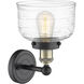 Bell Sconce Wall Light in Black Antique Brass, Clear Deco Swirl