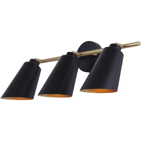 Rame 3 Light 23 inch Black/Gold Vanity Light Wall Light
