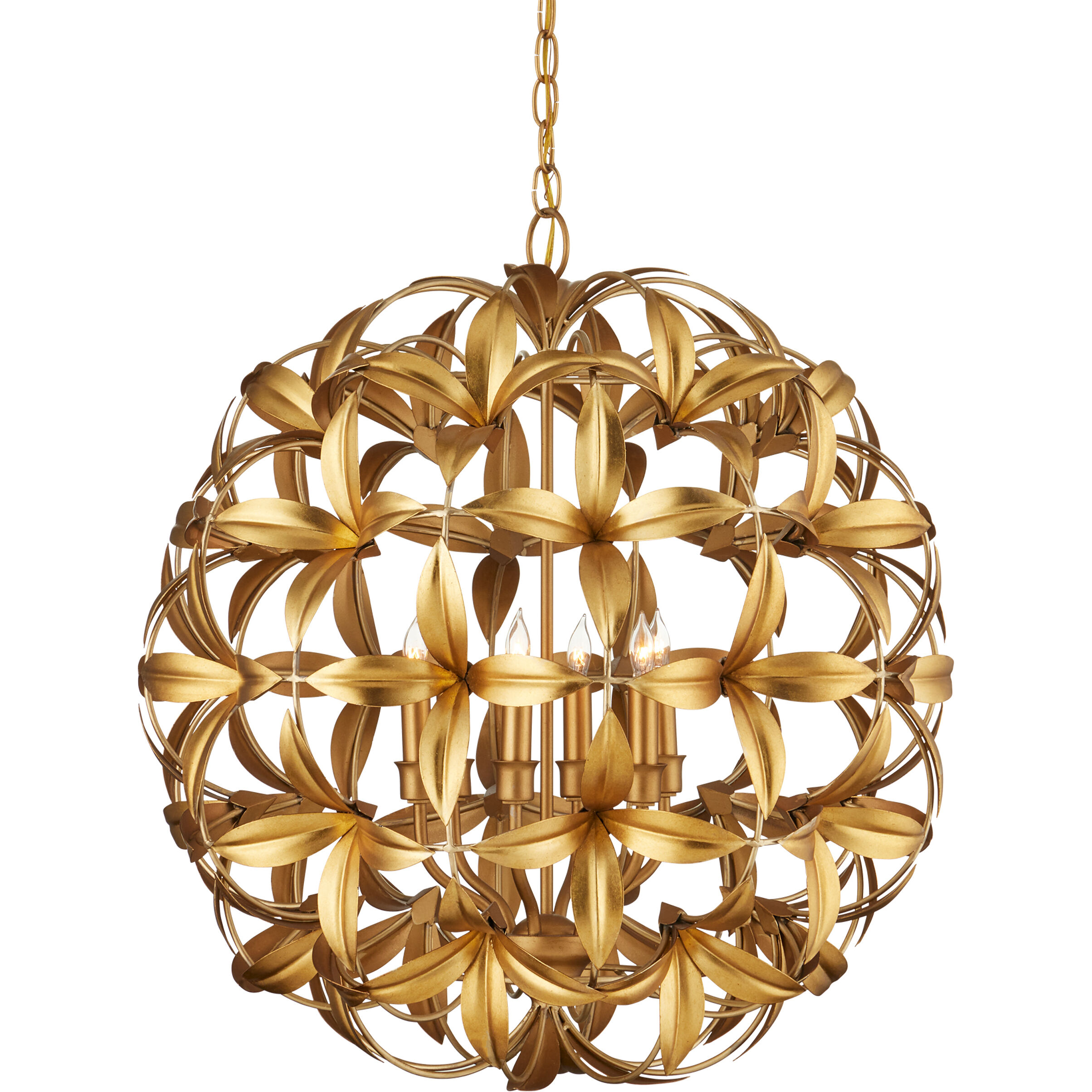 Currey Company 9000 1214 Helenium 6 Light 24 inch Contemporary Gold Leaf Contemporary Gold Orb Chandelier Ceiling Light