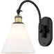 Ballston Cone LED 8 inch Black Antique Brass Sconce Wall Light in Matte White Glass