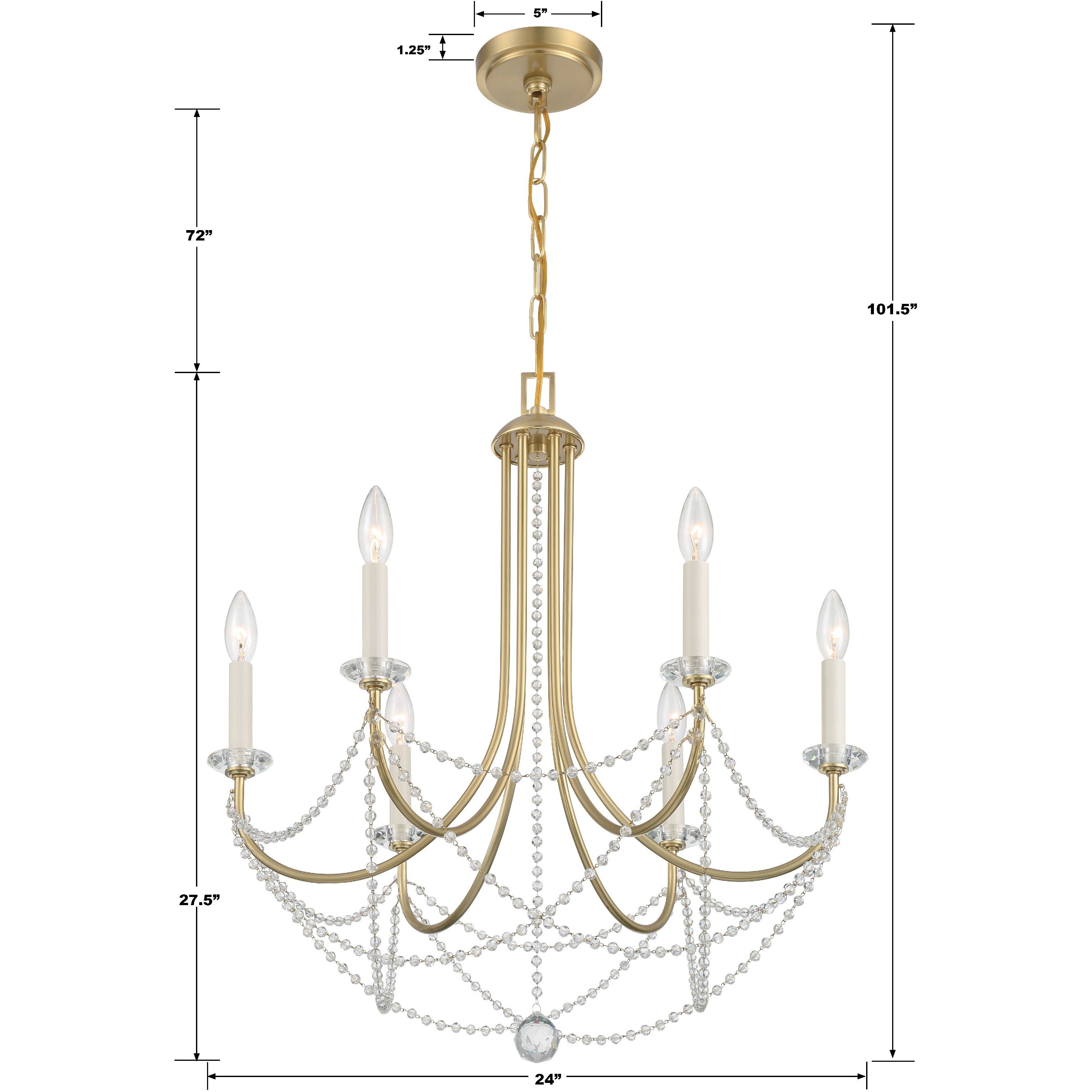 Delilah 6 Light 24 inch Aged Brass Chandelier Ceiling Light