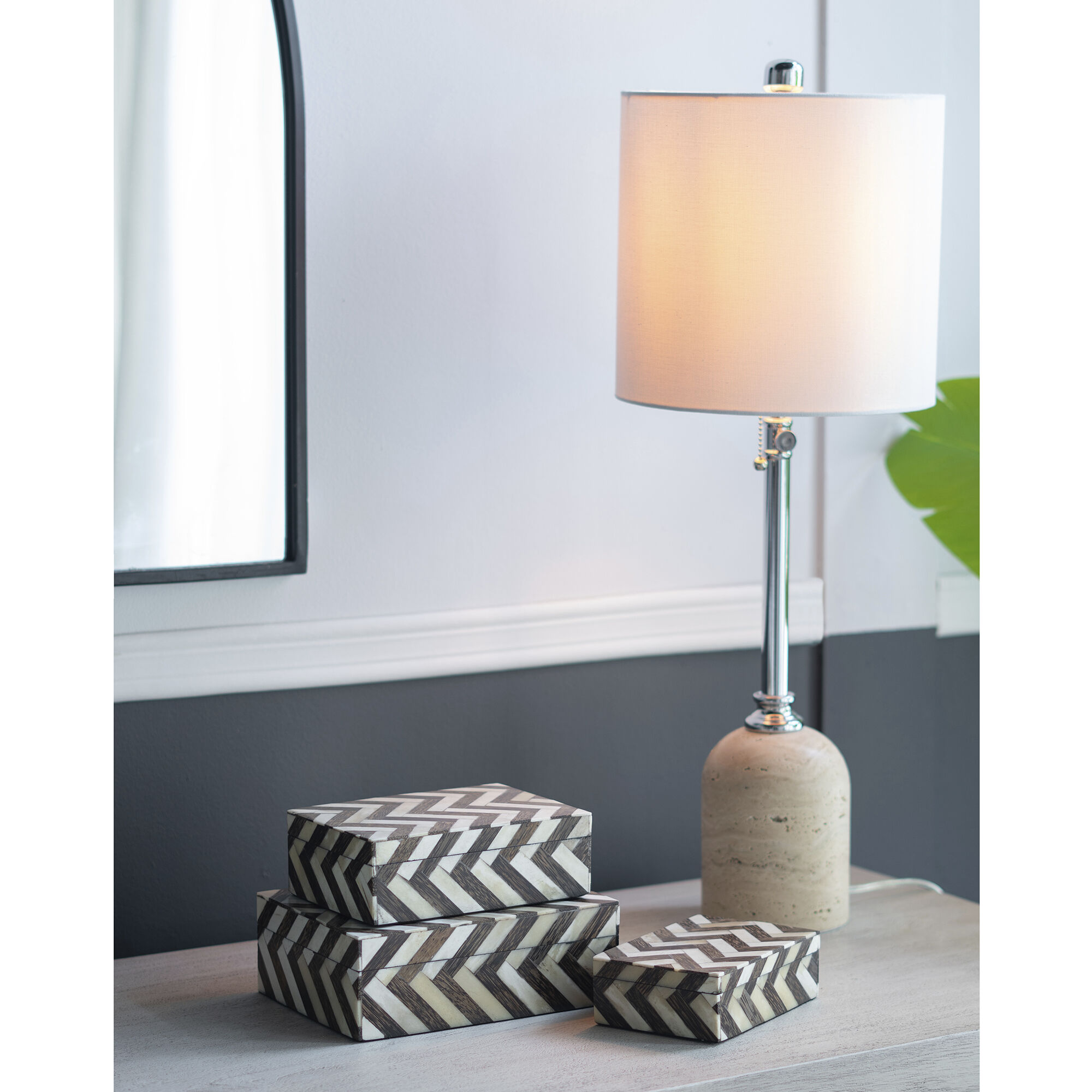 Zig Zag 4 inch Brown/White Decorative Box