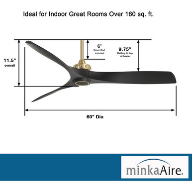 Minka-Aire F853-SBR/CL Aviation 60 inch Soft Brass with Coal Blades Ceiling Fan