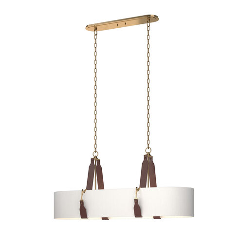 Saratoga 4 Light 46 inch Antique Brass Pendant Ceiling Light in Leather British Brown, Natural Anna, Oval