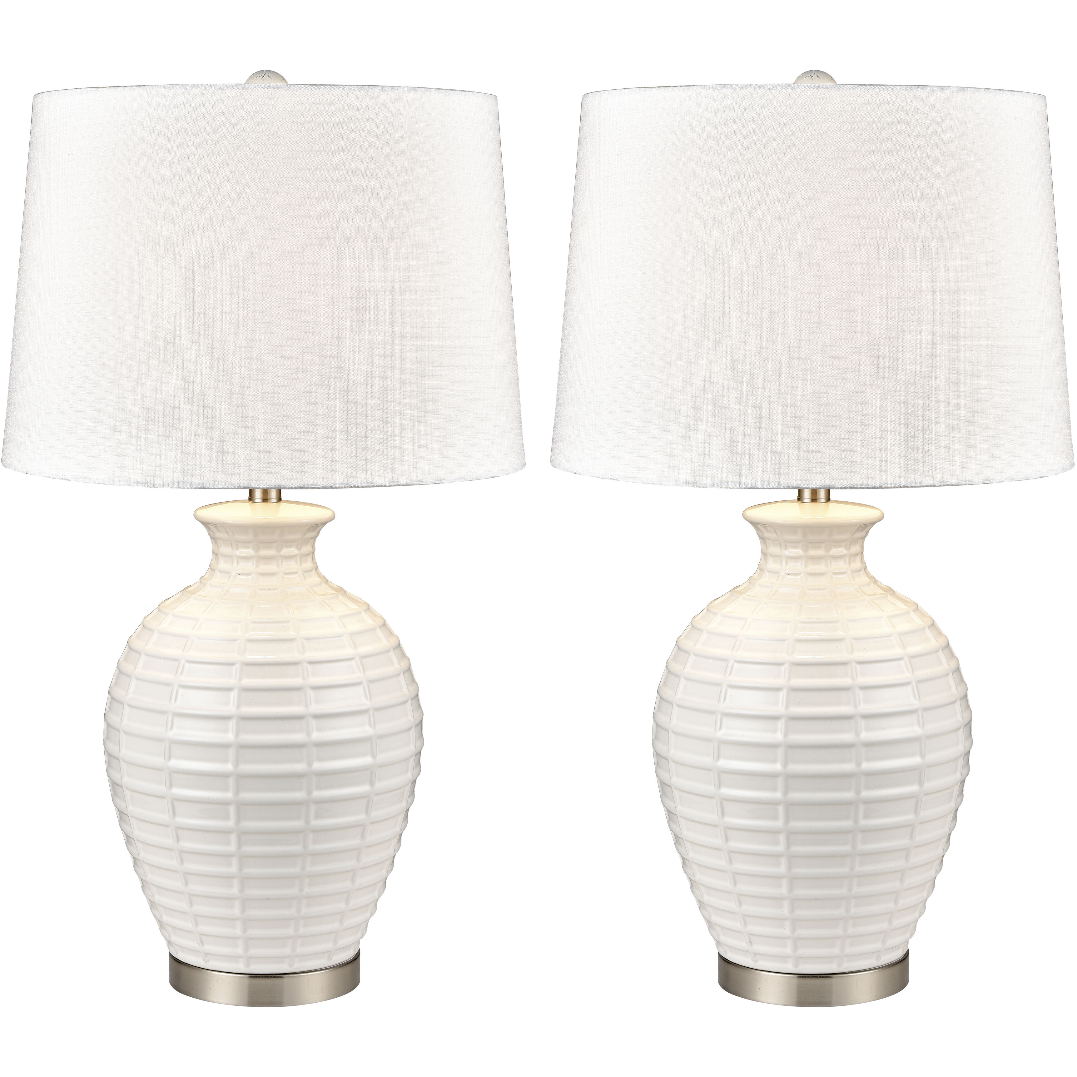 Junia 28 inch 150 watt White Glazed with Satin Nickel Table Lamp Portable Light, Set of 2