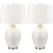 Junia 28 inch 150 watt White Glazed with Satin Nickel Table Lamp Portable Light, Set of 2