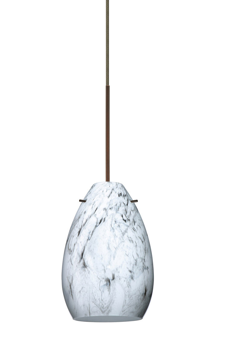 Pera 6 LED Bronze Pendant Ceiling Light in Marble Grigio Glass