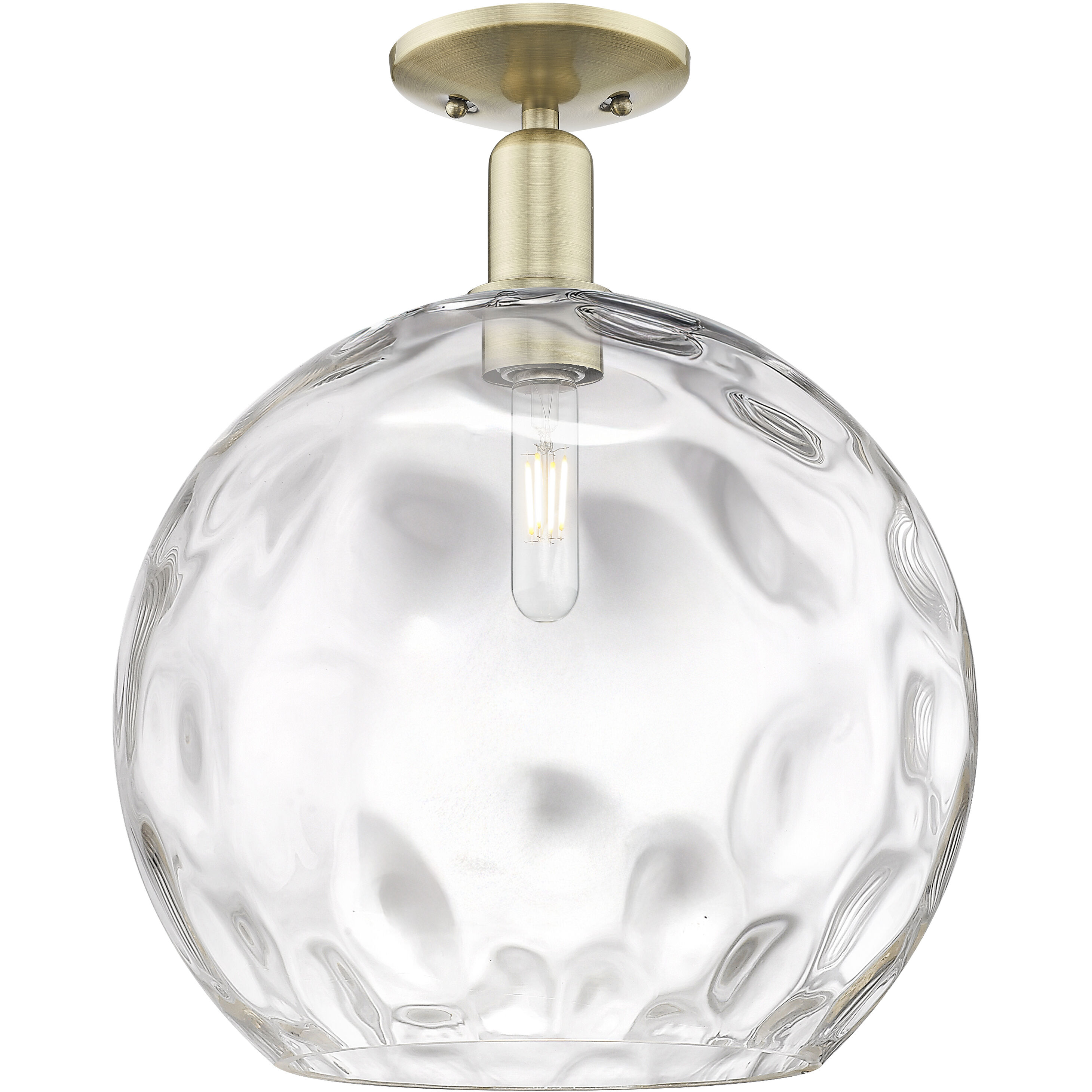 Arcadia Athens Water Glass 1 Light 14 inch Antique Brass Semi-Flush Mount Ceiling Light