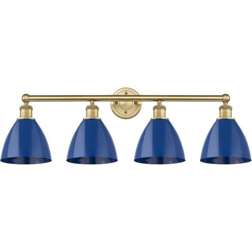 Plymouth Dome 4 Light 34.5 inch Brushed Brass Bath Vanity Light Wall Light in Blue