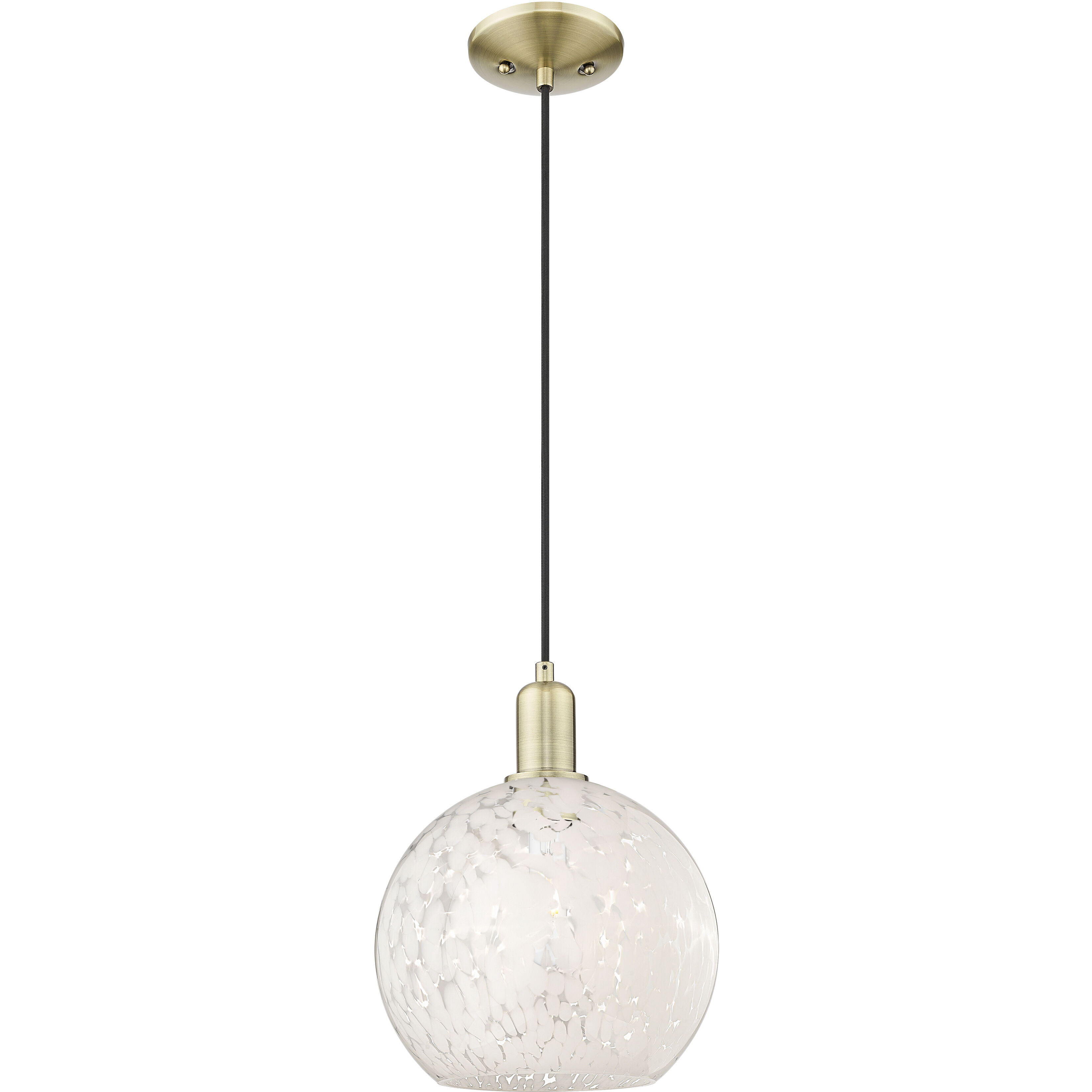 Arcadia White Mouchette 1 Light 10 inch Antique Brass Mini Pendant Ceiling Light