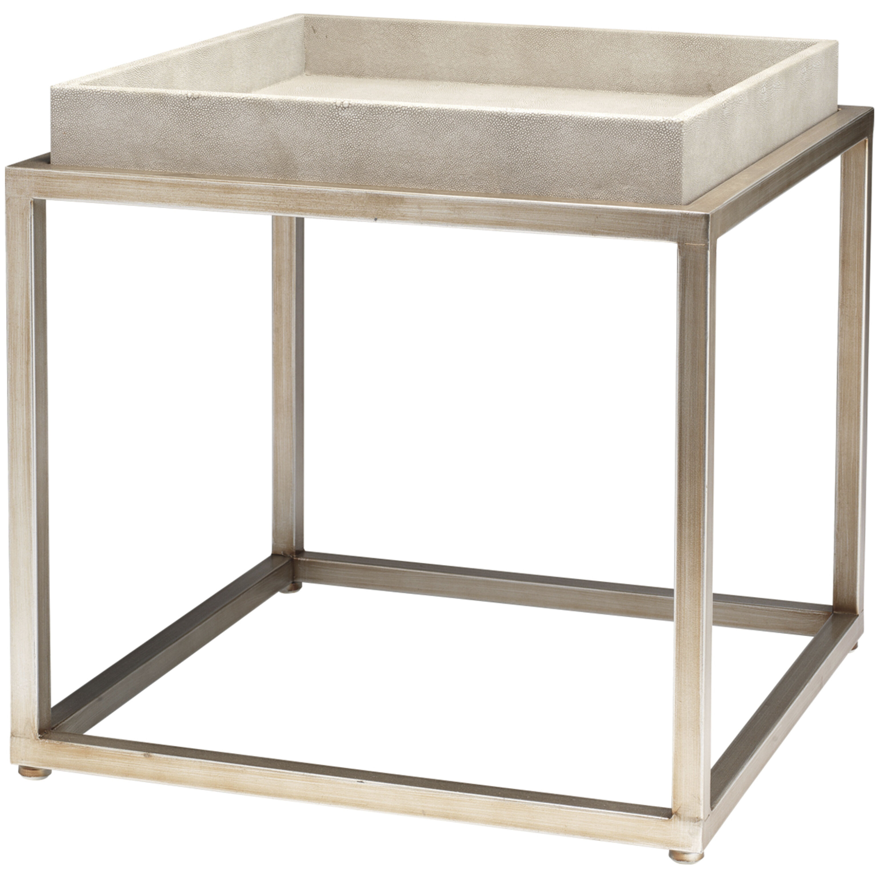 Jax Square 18 X 18 inch Ivory Faux Shagreen and Antique Brass Metal Side Table
