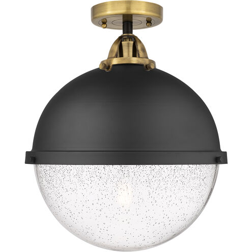 Nouveau 2 Hampden LED 12.88 inch Black Antique Brass Semi-Flush Mount Ceiling Light in Seedy Glass