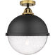 Nouveau 2 Hampden LED 13 inch Black Antique Brass and Matte Black Semi-Flush Mount Ceiling Light in Seedy Glass