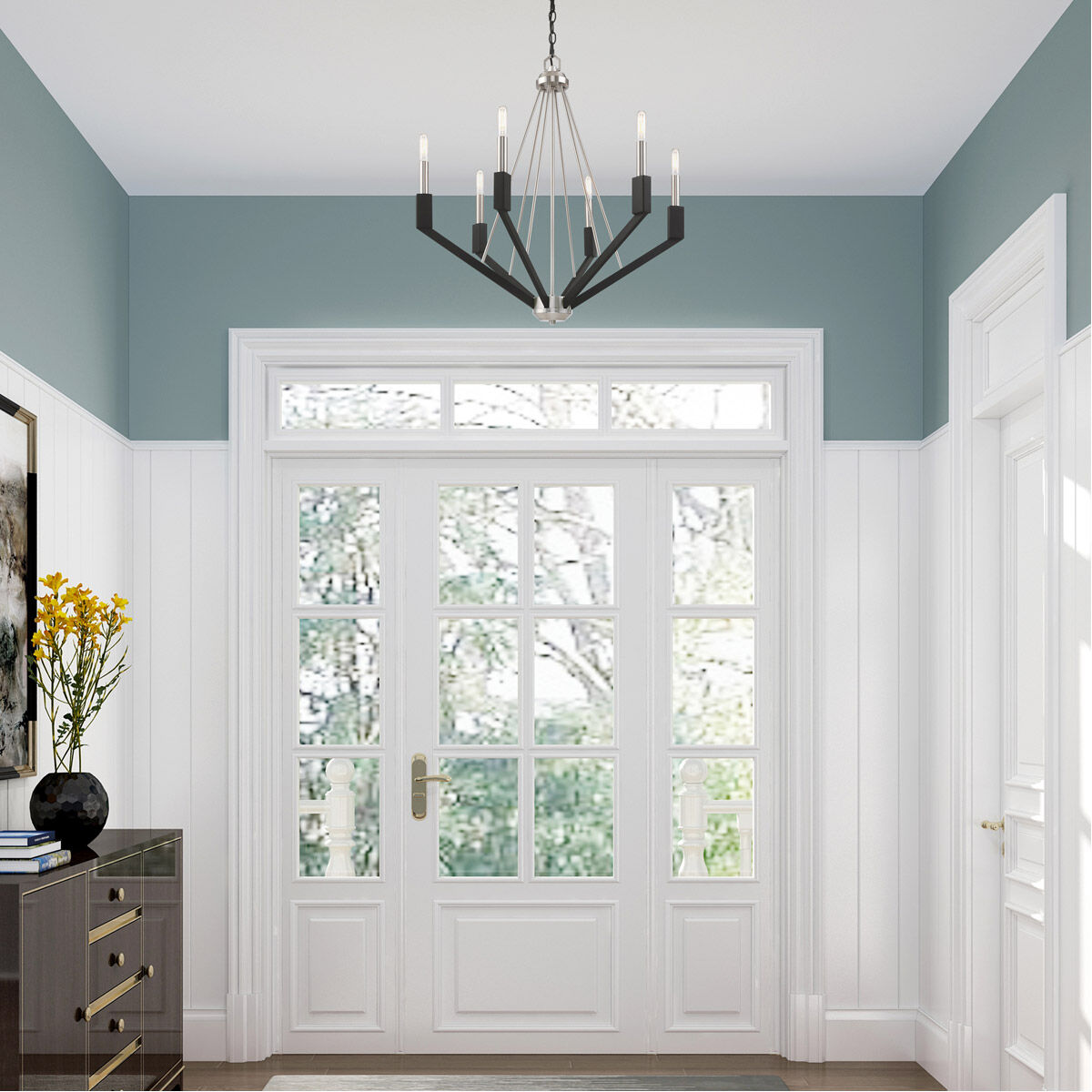 Beckett 6 Light 26 inch Brushed Nickel & Black Chandelier Ceiling Light