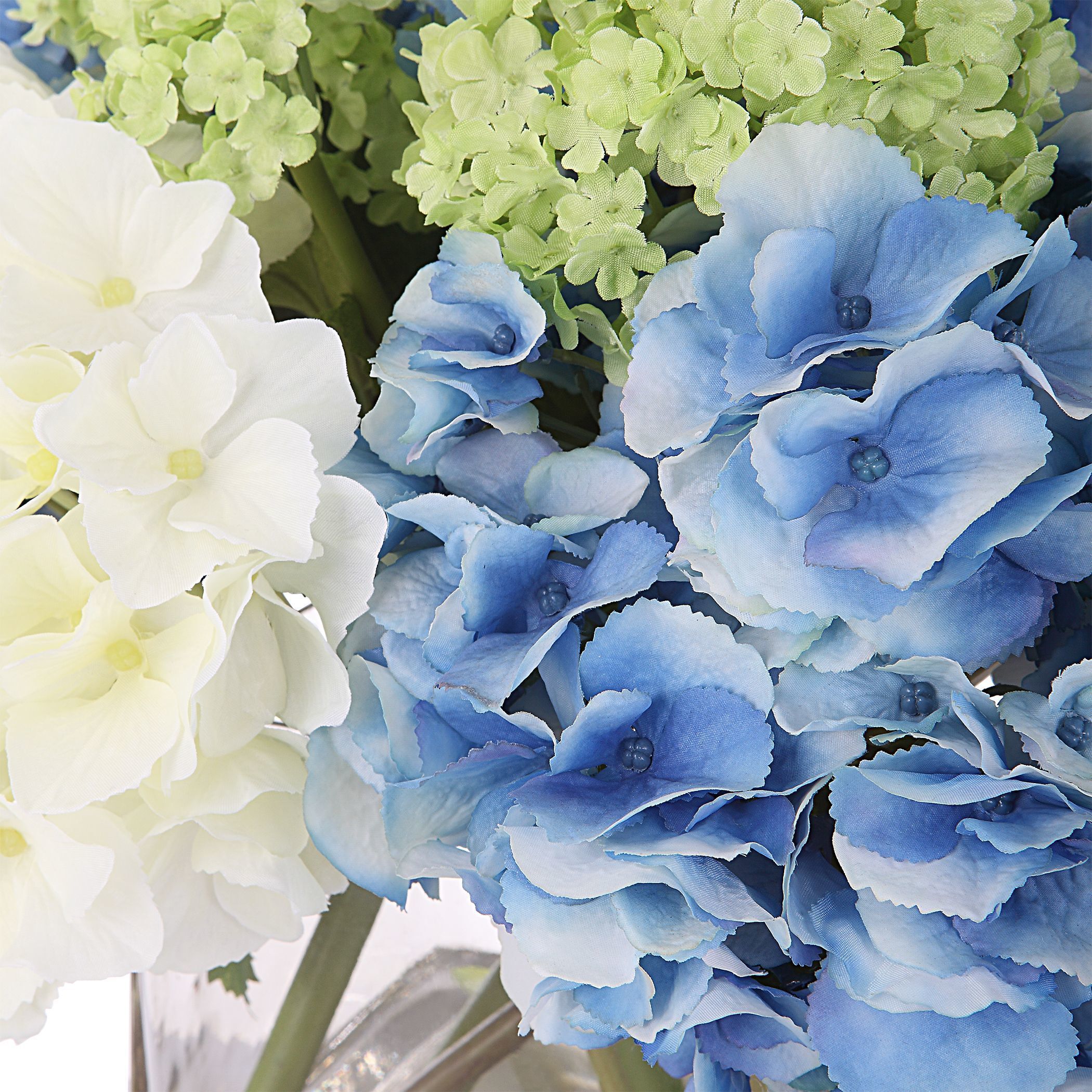 Providence Hydrangea White and Blue with Clear Glass Bouquet