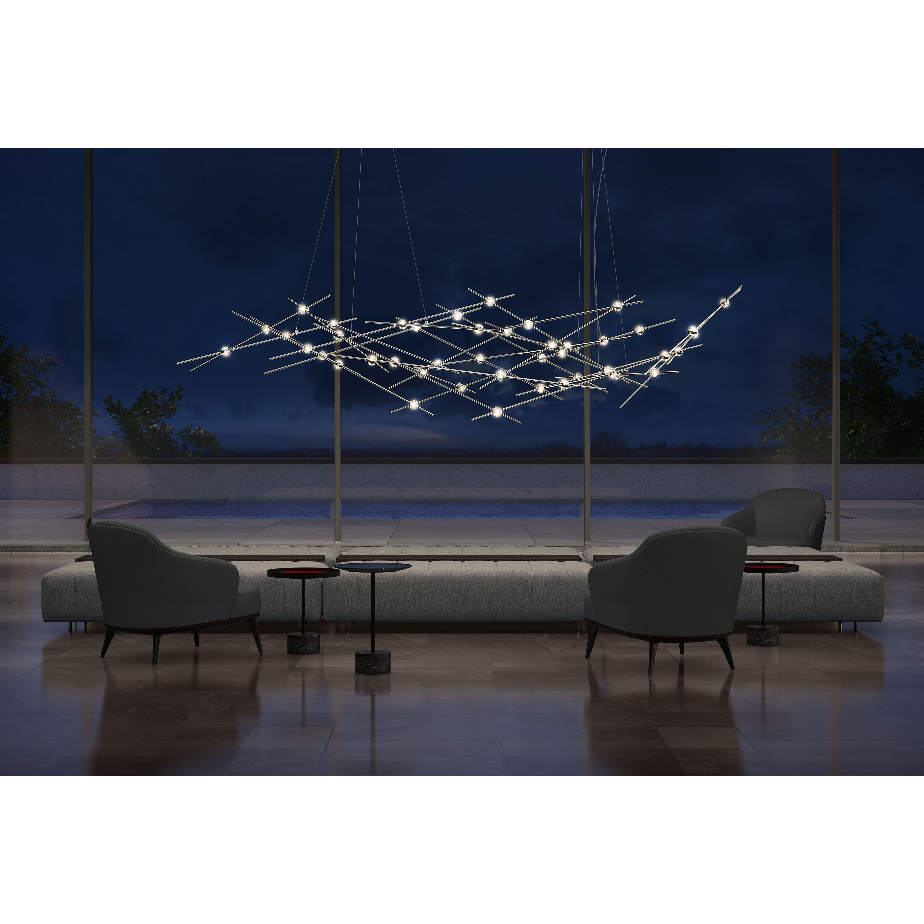 Constellation Ursa Major LED 92.75 inch Satin Nickel Chandelier Ceiling Light in 3000K, Clear Faceted Acrylic, 10 FT. Cord